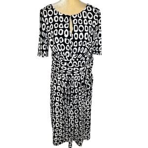 Long Tall Sally Circle Print Dress Mock Tie Black & White NEW NWT Size 10